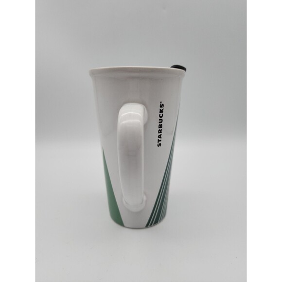 Starbucks Triangle Christmas Tree 14oz Travel Ceramic Coffee Mug With Lid - Picture 2 of 11